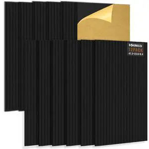12 Pack Large Acoustic Wall Panels, 47.2 x 23.6 x 0.4 Inch (92.8 sq ft), Self-Adhesive Sound Absorbing Panels, Decorative Sound Proof Panels for Walls, Echo Reduction for Studio, Office, Black 12 Pack Large Acoustic Wall Panels, 47.2 x 23.6 x 0.4 Inch (92.8 sq ft), Self-Adhesive Sound Absorbing Panels, Decorative Sound Proof Panels for Walls, Echo Reduction for Studio, Office, Black