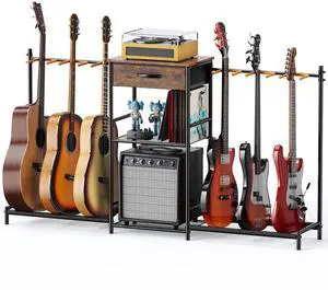 Guitar Stands Floor with 6 Guitar Holders, 3-Tier Guitar Stand Multiple Guitars, Guitar Rack with Amp Stand & Cloth Drawer, Multi Guitar Stand for Music Studio, Guitar Accessories gift for Music Lover Guitar Stands Floor with 6 Guitar Holders, 3-Tier Guitar Stand Multiple Guitars, Guitar Rack with Amp Stand & Cloth Drawer, Multi Guitar Stand for Music Studio, Guitar Accessories gift for Music Lover