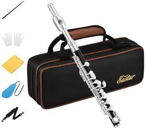 Piccolo Instrument for Beginners Students, Key of C Flute, Resin, Hard Case, Cleaning Kit, Gloves, 2-Piece, Black, EPC-3S Piccolo Instrument for Beginners Students, Key of C Flute, Resin, Hard Case, Cleaning Kit, Gloves, 2-Piece, Black, EPC-3S
