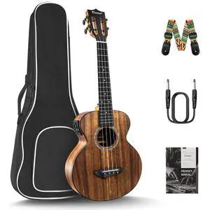 26inch CT204 All Solid Acacia Wood Tenor Electric Ukulele | Professional Ukelele Kit Beginner Guitar Starter Bundle Strings, Padded Gig Bag, Strap 26inch CT204 All Solid Acacia Wood Tenor Electric Ukulele | Professional Ukelele Kit Beginner Guitar Starter Bundle Strings, Padded Gig Bag, Strap