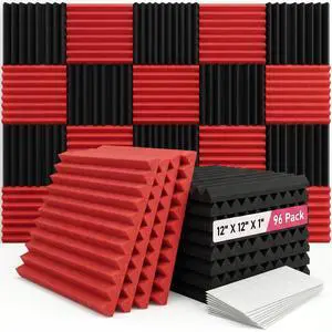 96 Pack Allxinlog Absorb the Echo Acoustic Foam Panel Wedge Studio Soundproofing Wall Tiles 12" X 12" X 1" (Accompanied By Double-Sided Adhesive Tape)(48RED+48BLACK) 96 Pack Allxinlog Absorb the Echo Acoustic Foam Panel Wedge Studio Soundproofing Wall Tiles 12" X 12" X 1" (Accompanied By Double-Sided Adhesive Tape)(48RED+48BLACK)