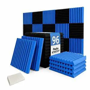 96 Pack Blue/black Absorb the echo Acoustic Foam Panel Wedge Studio Soundproofing Wall Tiles 12" X 12" X 1"(Accompanied By Double-Sided Adhesive Tape) 96 Pack Blue/black Absorb the echo Acoustic Foam Panel Wedge Studio Soundproofing Wall Tiles 12" X 12" X 1"(Accompanied By Double-Sided Adhesive Tape)