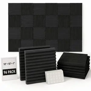 96 Pack Allxinlog Absorb the echo Acoustic Foam Panel Wedge Studio Soundproofing Wall Tiles 12" X 12" X 1"(Accompanied By Double-Sided Adhesive Tape) (96-BLACK) 96 Pack Allxinlog Absorb the echo Acoustic Foam Panel Wedge Studio Soundproofing Wall Tiles 12" X 12" X 1"(Accompanied By Double-Sided Adhesive Tape) (96-BLACK)