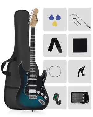 RST-150 39" Beginner Electric Guitar Kit with Amp & HSS Pickups | Complete Starter Set for Newcomers w/Essentials | Gig Bag, Extra Strings, Digital Tuner, Capo, Strap | Home Practice RST-150 39" Beginner Electric Guitar Kit with Amp & HSS Pickups | Complete Starter Set for Newcomers w/Essentials | Gig Bag, Extra Strings, Digital Tuner, Capo, Strap | Home Practice