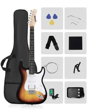 RST-150 39Beginner Electric Guitar Kit with Amplifier, Classic HSS Pickup, Electric Guitar with Gig Bag, Capo, Strap, Extra Strings, Digital Tuner, 3 Picks, Cleaning Cloths (Sunburst) RST-150 39Beginner Electric Guitar Kit with Amplifier, Classic HSS Pickup, Electric Guitar with Gig Bag, Capo, Strap, Extra Strings, Digital Tuner, 3 Picks, Cleaning Cloths (Sunburst)