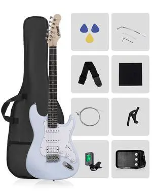 RST-150 39Beginner Electric Guitar Kit with Amplifier, Classic HSS Pickup, Electric Guitar with Gig Bag, Capo, Strap, Extra Strings, Digital Tuner, 3 Picks, Cleaning Cloths (Light Blue) RST-150 39Beginner Electric Guitar Kit with Amplifier, Classic HSS Pickup, Electric Guitar with Gig Bag, Capo, Strap, Extra Strings, Digital Tuner, 3 Picks, Cleaning Cloths (Light Blue)