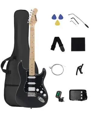 RST-150 39" Beginner Electric Guitar Kit with Amp & HSS Pickups | Complete Starter Set for Newcomers w/Essentials | Gig Bag, Extra Strings, Digital Tuner, Capo, Strap | Home Practice (Black) RST-150 39" Beginner Electric Guitar Kit with Amp & HSS Pickups | Complete Starter Set for Newcomers w/Essentials | Gig Bag, Extra Strings, Digital Tuner, Capo, Strap | Home Practice (Black)