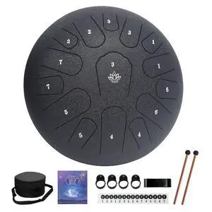 Rain Drum for Outside Garden,Steel Tongue Drum 12 Inches 15 Notes Musical Instruments, Handpan Drum Percussion Instrument, with Soft Bag, Music Book, 2 Mallets, for Meditation or Yoga (Black) Rain Drum for Outside Garden,Steel Tongue Drum 12 Inches 15 Notes Musical Instruments, Handpan Drum Percussion Instrument, with Soft Bag, Music Book, 2 Mallets, for Meditation or Yoga (Black)