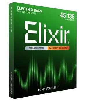 Strings, Electric Bass Guitar Strings, Stainless Steel with NANOWEB Technology, Longest-Lasting Bright Tone with Comfortable Feel, 5-String Set, Long Scale, Light/Medium 45-135 Strings, Electric Bass Guitar Strings, Stainless Steel with NANOWEB Technology, Longest-Lasting Bright Tone with Comfortable Feel, 5-String Set, Long Scale, Light/Medium 45-135