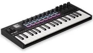 Midi Keyboard Controller 37 Key Portable Mini Bluetooth & USB Midi Piano with 16 Backlit Drum Pad, 8 Knobs and Music Production Software for Beginners and Producers Midi Keyboard Controller 37 Key Portable Mini Bluetooth & USB Midi Piano with 16 Backlit Drum Pad, 8 Knobs and Music Production Software for Beginners and Producers