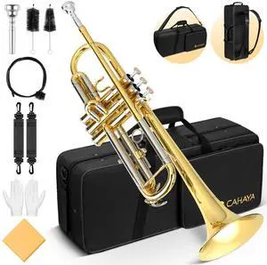 Bb Trumpet Instrument Brass Student Trumpet Trompeta Set Gold | Includes hard case, 7C mouthpiece & gloves. Standard brass trumpet instrument for beginner and advanced students Bb Trumpet Instrument Brass Student Trumpet Trompeta Set Gold | Includes hard case, 7C mouthpiece & gloves. Standard brass trumpet instrument for beginner and advanced students