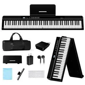 Folding Keyboard Piano, Upgraded 88 Key Full Size Portable Semi Weighted Electric Piano Keyboard with 30W Stereo Surround Speaker, USB MIDI, Sustain Pedal for Beginners & Adults (Black) Folding Keyboard Piano, Upgraded 88 Key Full Size Portable Semi Weighted Electric Piano Keyboard with 30W Stereo Surround Speaker, USB MIDI, Sustain Pedal for Beginners & Adults (Black)