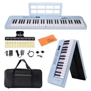 61 Key Folding Electric Piano Keyboard, Foldable Piano Electronic Keyboard, Wireless 128 Tones, 128 Rhythms Includes Pedal, Gig Bag, Headphones for Beginners, Students, Adults (Blue) 61 Key Folding Electric Piano Keyboard, Foldable Piano Electronic Keyboard, Wireless 128 Tones, 128 Rhythms Includes Pedal, Gig Bag, Headphones for Beginners, Students, Adults (Blue)