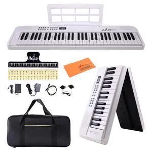 61 Key Folding Electric Piano Keyboard, Foldable Piano Electronic Keyboard, Wireless 128 Tones, 128 Rhythms Includes Pedal, Gig Bag, Headphones for Beginners, Students, Adults (White-Black) 61 Key Folding Electric Piano Keyboard, Foldable Piano Electronic Keyboard, Wireless 128 Tones, 128 Rhythms Includes Pedal, Gig Bag, Headphones for Beginners, Students, Adults (White-Black)