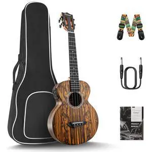 26 inch CT905 All Butterfly Bocote Wood Tenor Electric Ukulele | Professional Ukelele Kit Beginner Guitar Starter Bundle Strings, Padded Gig Bag, Strap 26 inch CT905 All Butterfly Bocote Wood Tenor Electric Ukulele | Professional Ukelele Kit Beginner Guitar Starter Bundle Strings, Padded Gig Bag, Strap