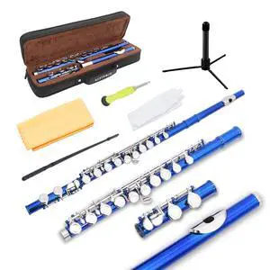Closed Hole Flutes C 16 Key for Beginner, Kids, Student -Silver Nickel Flute with Case Stand and Cleaning kit (Blue) Closed Hole Flutes C 16 Key for Beginner, Kids, Student -Silver Nickel Flute with Case Stand and Cleaning kit (Blue)