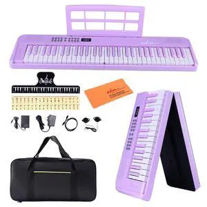 61 Key Folding Electric Piano Keyboard, Foldable Electronic Keyboard, Wireless 128 Tones, 128 Rhythms Includes Pedal, Gig Bag, Headphones for Beginners, Students, Teenagers, Adults, Purple 61 Key Folding Electric Piano Keyboard, Foldable Electronic Keyboard, Wireless 128 Tones, 128 Rhythms Includes Pedal, Gig Bag, Headphones for Beginners, Students, Teenagers, Adults, Purple