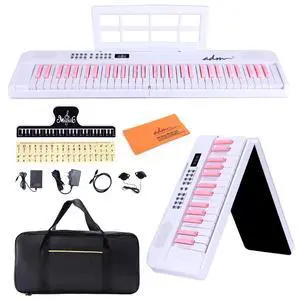 61 Key Folding Electric Piano Keyboard, Foldable Electronic Keyboard, Wireless 128 Tones, 128 Rhythms Includes Pedal, Gig Bag, Headphones for Beginners, Students, Teenagers, Adults, White 61 Key Folding Electric Piano Keyboard, Foldable Electronic Keyboard, Wireless 128 Tones, 128 Rhythms Includes Pedal, Gig Bag, Headphones for Beginners, Students, Teenagers, Adults, White