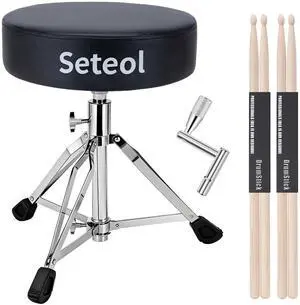 Drum Throne, Adjustable Height Drum Stool with Wide Round Drum Seat | 4 inch Thick Padded for Adult Drummers, with 2 Pairs 5A Drumsticks & Drum Key Drum Throne, Adjustable Height Drum Stool with Wide Round Drum Seat | 4 inch Thick Padded for Adult Drummers, with 2 Pairs 5A Drumsticks & Drum Key