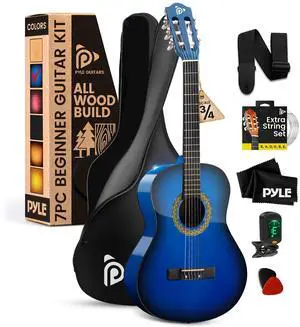 Beginner Acoustic Guitar Kit, 3/4 Junior Size Instrument for Kids, Adults, 36" Ocean Blue Beginner Acoustic Guitar Kit, 3/4 Junior Size Instrument for Kids, Adults, 36" Ocean Blue