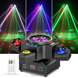 Moving Head DJ Lights,120W Party Light 4 Arm RGBW 4-in-1 Bee-Eyes Beam/Wash/Red Green Starry Sky Golden Strobe Halo Ring Effect Light,Sound-Active/DMX/Remote Control for Party Club Stage Show Moving Head DJ Lights,120W Party Light 4 Arm RGBW 4-in-1 Bee-Eyes Beam/Wash/Red Green Starry Sky Golden Strobe Halo Ring Effect Light,Sound-Active/DMX/Remote Control for Party Club Stage Show