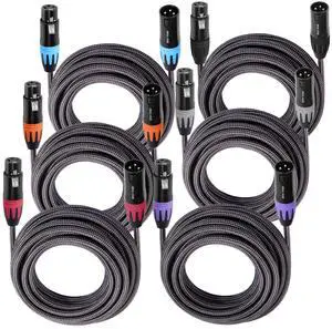 XLR Mic Cable 25 ft 6-Pack, Braided 3-Pin Male to Female | Balanced Audio, Dual Shielded, Flexible Braided Jacket, Studio and Live Sound XLR Mic Cable 25 ft 6-Pack, Braided 3-Pin Male to Female | Balanced Audio, Dual Shielded, Flexible Braided Jacket, Studio and Live Sound