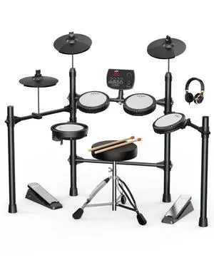Electric Drum Set for Beginners & Adults, Quiet Mesh Pads Digital Drum Kit, Dual-Zone Snare, 5 Drums 3 Cymbals, 195+ Sounds, USB MIDI, Includes Throne, Headphones & Sticks for Apartment Practice Electric Drum Set for Beginners & Adults, Quiet Mesh Pads Digital Drum Kit, Dual-Zone Snare, 5 Drums 3 Cymbals, 195+ Sounds, USB MIDI, Includes Throne, Headphones & Sticks for Apartment Practice
