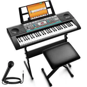 61 Key Keyboard Piano Electric Piano Set for Beginners with Stand & Stool, Microphone, Built-In Speakers, 128 Sounds & 128 Rhythms, Portable Electronic Keyboard 61 Key Keyboard Piano Electric Piano Set for Beginners with Stand & Stool, Microphone, Built-In Speakers, 128 Sounds & 128 Rhythms, Portable Electronic Keyboard