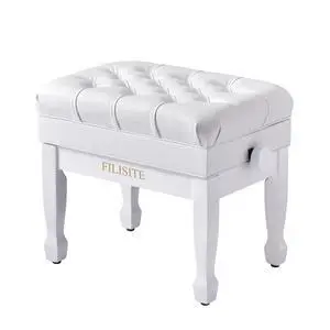 Adjustable Height Piano Bench with Storage, Heavy Duty Solid Wood Piano Stool Keyboard Bench with PU Leather Padded Cushion(White) Adjustable Height Piano Bench with Storage, Heavy Duty Solid Wood Piano Stool Keyboard Bench with PU Leather Padded Cushion(White)
