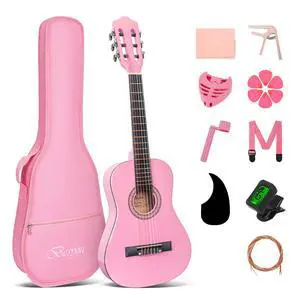 30 Inches Pink Beginner Acoustic Guitar Student Kids Guitar with Basic Starter Kit Tuner Bag Capo Strings Winders Strap Picks Pickguard with Gig Bag Pink Color 30 Inches Pink Beginner Acoustic Guitar Student Kids Guitar with Basic Starter Kit Tuner Bag Capo Strings Winders Strap Picks Pickguard with Gig Bag Pink Color
