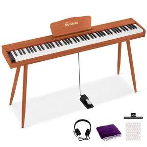 Digital Piano 88 Key Semi Weighted Keyboard, Full-size Electric Piano for Beginners, Wooden Electric Keyboard with Sustain Pedal, Headphone, cover, Supports MIDI Connecting (Brown) Digital Piano 88 Key Semi Weighted Keyboard, Full-size Electric Piano for Beginners, Wooden Electric Keyboard with Sustain Pedal, Headphone, cover, Supports MIDI Connecting (Brown)