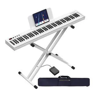 88 Key Semi Weighted Keyboard Piano, Full Size Digital Piano with Double X Stand, Portable Keyboard Piano for Beginner Include Sustain Pedal, Power Supply and Piano Bag - White 88 Key Semi Weighted Keyboard Piano, Full Size Digital Piano with Double X Stand, Portable Keyboard Piano for Beginner Include Sustain Pedal, Power Supply and Piano Bag - White