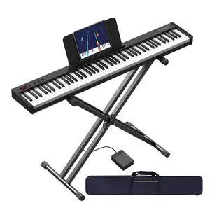 88 Key Semi Weighted Keyboard Piano, Full Size Digital Piano with Double X Stand, Portable Keyboard Piano for Beginner Include Sustain Pedal, Power Supply and Piano Bag - Black 88 Key Semi Weighted Keyboard Piano, Full Size Digital Piano with Double X Stand, Portable Keyboard Piano for Beginner Include Sustain Pedal, Power Supply and Piano Bag - Black