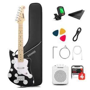 30 Inch Kids Electric Guitar Beginner Kit (Polka Dot) | Short Scale Starter Pack for Boys & Girls, with Mini Amp, Strap, Picks, Turner, Clear Sound and Kid-Friendly Finish, DJM-100 30 Inch Kids Electric Guitar Beginner Kit (Polka Dot) | Short Scale Starter Pack for Boys & Girls, with Mini Amp, Strap, Picks, Turner, Clear Sound and Kid-Friendly Finish, DJM-100