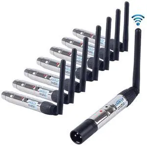 8pcs 2.4G DMX512 Wireless 1 Male Transmitter & 7 Female Receivers Control for Stage PAR Party Light 8pcs 2.4G DMX512 Wireless 1 Male Transmitter & 7 Female Receivers Control for Stage PAR Party Light