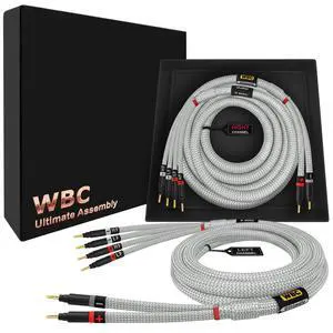15 Foot Ultimate - 9 AWG - Ultra-Pure OFC - Premium Audiophile HiFi Bi-Wire Speaker Cable Pair with Eminence Gold Banana Plugs & Silver Tweed Jacket 15 Foot Ultimate - 9 AWG - Ultra-Pure OFC - Premium Audiophile HiFi Bi-Wire Speaker Cable Pair with Eminence Gold Banana Plugs & Silver Tweed Jacket