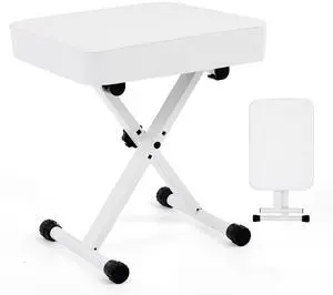 Piano Bench, Guitar Stool, Collapsible Stool | Padded, 2.56 Inch High-Density Sponge, 3-Position Height, Waterproof Non-Skid, White Piano Bench, Guitar Stool, Collapsible Stool | Padded, 2.56 Inch High-Density Sponge, 3-Position Height, Waterproof Non-Skid, White