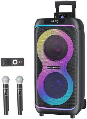 GKDT81 Karaoke Machine with 2 Microphones for Adults, 80W Rated Power, Dual 8" Woofers, Portable Bluetooth Party Speaker with Wheels & Pull Handle, Deep Bass, LED Lights, PA System for Outdoor Parties GKDT81 Karaoke Machine with 2 Microphones for Adults, 80W Rated Power, Dual 8" Woofers, Portable Bluetooth Party Speaker with Wheels & Pull Handle, Deep Bass, LED Lights, PA System for Outdoor Parties