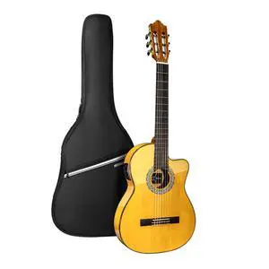 Flamenco Acoustic Electric Classical Nylon Guitar Beginner Adult | Spruce top, cypress back and sides, cutaway body with 2-band EQ pickup for amplified flamenco, includes padded gig bag Flamenco Acoustic Electric Classical Nylon Guitar Beginner Adult | Spruce top, cypress back and sides, cutaway body with 2-band EQ pickup for amplified flamenco, includes padded gig bag