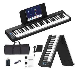 Folding Piano 61 Key, Foldable Sensitive Electric Piano for Beginners, Portable Piano Keyboard with Sheet Music Stand, Bag, Pedal Folding Piano 61 Key, Foldable Sensitive Electric Piano for Beginners, Portable Piano Keyboard with Sheet Music Stand, Bag, Pedal