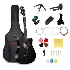 38inch Wood Acoustic Guitar, 6 Steel-String Acoustic Guitar With Guitar Bag, Elementary Tutorial of Folk Guitar for Beginners and Adults. (Black) 38inch Wood Acoustic Guitar, 6 Steel-String Acoustic Guitar With Guitar Bag, Elementary Tutorial of Folk Guitar for Beginners and Adults. (Black)