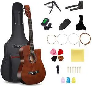 38inch Wood Acoustic Guitar for Adults, 6 Steel-String Acoustic Guitar With Guitar Bag, Elementary Tutorial of Folk Guitar for Beginners 38inch Wood Acoustic Guitar for Adults, 6 Steel-String Acoustic Guitar With Guitar Bag, Elementary Tutorial of Folk Guitar for Beginners