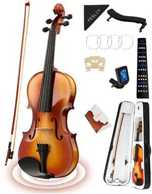 Violin Fiddle Full Set: 4/4 Polished Violin Kit for Beginners, Acoustic Violin with Hard Case, Solidwood Hand Made Starter Kit with Bow, Shoulder Rest, Tuner, Extra Strings Violin Fiddle Full Set: 4/4 Polished Violin Kit for Beginners, Acoustic Violin with Hard Case, Solidwood Hand Made Starter Kit with Bow, Shoulder Rest, Tuner, Extra Strings