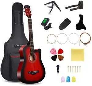 38inch Wood Acoustic Guitar for Adults, 6 Steel-String Acoustic Guitar With Guitar Bag, Elementary Tutorial of Folk Guitar for Beginners 38inch Wood Acoustic Guitar for Adults, 6 Steel-String Acoustic Guitar With Guitar Bag, Elementary Tutorial of Folk Guitar for Beginners