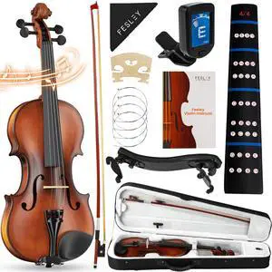 4/4 Beginner Violin Kit for Adults & Teens, Full Size Acoustic Violin Set with Hard Case, Bow, Shoulder Rest, Digital Tuner & Extra Strings, Handmade Solid Wood Student Violin 4/4 Beginner Violin Kit for Adults & Teens, Full Size Acoustic Violin Set with Hard Case, Bow, Shoulder Rest, Digital Tuner & Extra Strings, Handmade Solid Wood Student Violin