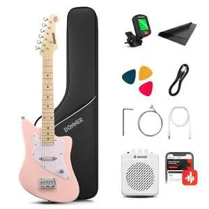 30 Inch Kids Electric Guitar Beginner Kit (Pink) | Short Scale Starter Pack for Boys & Girls, with Mini Amp, Strap, Picks, Turner, Clear Sound and Kid-Friendly Finish, DJM-100 30 Inch Kids Electric Guitar Beginner Kit (Pink) | Short Scale Starter Pack for Boys & Girls, with Mini Amp, Strap, Picks, Turner, Clear Sound and Kid-Friendly Finish, DJM-100