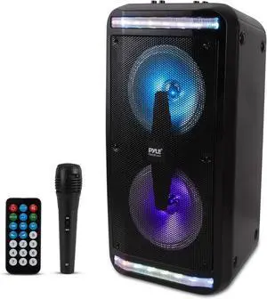 Bluetooth Speaker and PA System - Portable Stereo Karaoke System with Wired Mic, Built-in LED Party Lights, MP3/USB/Micro SD Readers, FM Radio, 8" Subwoofers, 600W MAX, 11.4" x 10.4" x 23.2" Bluetooth Speaker and PA System - Portable Stereo Karaoke System with Wired Mic, Built-in LED Party Lights, MP3/USB/Micro SD Readers, FM Radio, 8" Subwoofers, 600W MAX, 11.4" x 10.4" x 23.2"
