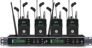 UHF Wireless in Ear Monitor System, 2 Channel with 4 Bodypacks Mono IEM System, PLL Technology, 300ft Range, Ultra-Low Latency for Live Stage, Recording Studio & Musicians UHF Wireless in Ear Monitor System, 2 Channel with 4 Bodypacks Mono IEM System, PLL Technology, 300ft Range, Ultra-Low Latency for Live Stage, Recording Studio & Musicians