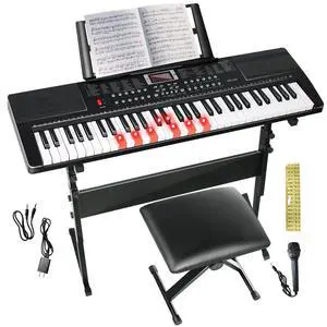 Keyboard Piano 61 Key Electric Piano Keyboard for Beginners/Professional, Portable Light Up Music Keyboard Built-in Dual Speakers with LED Display, Music Stand, Stand, Microphone, Bench (A) Keyboard Piano 61 Key Electric Piano Keyboard for Beginners/Professional, Portable Light Up Music Keyboard Built-in Dual Speakers with LED Display, Music Stand, Stand, Microphone, Bench (A)