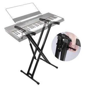 Keyboard Piano Stand Gas Spring One-button Easy and Smooth Lifting Function Heavy Duty X Style Adjustable and Portable Music Keyboard Stand with Locking Straps with Skid-proof Pads GKS-02 Keyboard Piano Stand Gas Spring One-button Easy and Smooth Lifting Function Heavy Duty X Style Adjustable and Portable Music Keyboard Stand with Locking Straps with Skid-proof Pads GKS-02